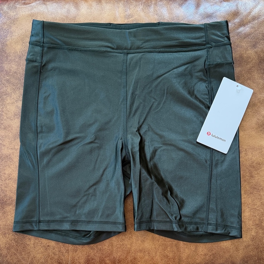 NWT Lululemon Satin Shine High-Rise Biker Short 6" Sz 8 Rainforest Green Stretch
